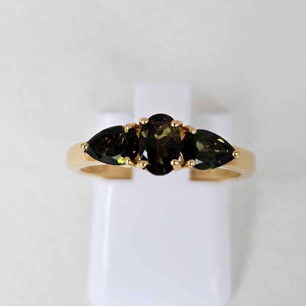 Natural Moldavite Ring 18k Yellow Gold Over Sterling Silver Size 6!
